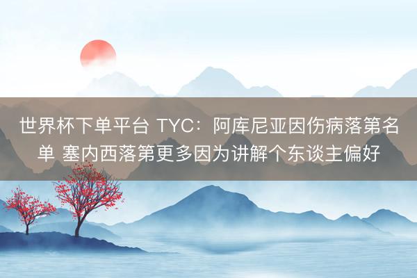 世界杯下单平台 TYC：阿库尼亚因伤病落第名单 塞内西落第更