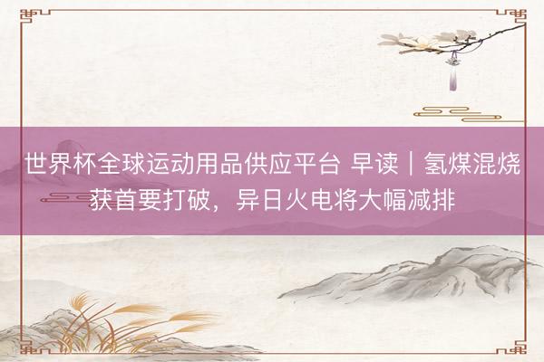 世界杯全球运动用品供应平台 早读|氢煤混烧获首要打破,异日火电将大幅减排