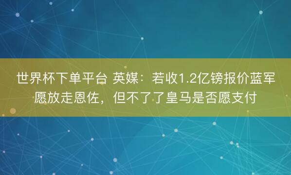 世界杯下单平台 英媒：若收1.2亿镑报价蓝军愿放走恩佐，但不了了皇马是否愿支付