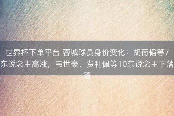 世界杯下单平台 蓉城球员身价变化：胡荷韬等7东说念主高涨，韦世豪、费利佩等10东说念主下落