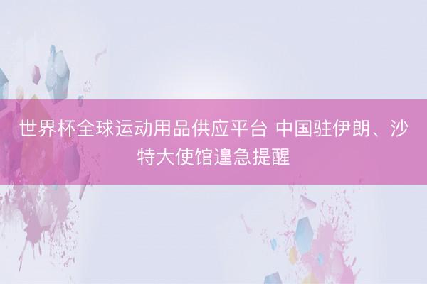 世界杯全球运动用品供应平台 中国驻伊朗、沙特大使馆遑急提醒