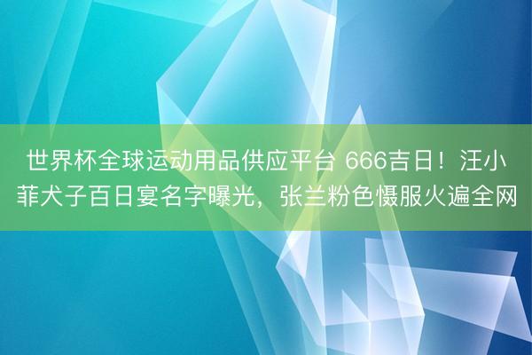 世界杯全球运动用品供应平台 666吉日！汪小菲犬子百日宴名字曝光，张兰粉色慑服火遍全网
